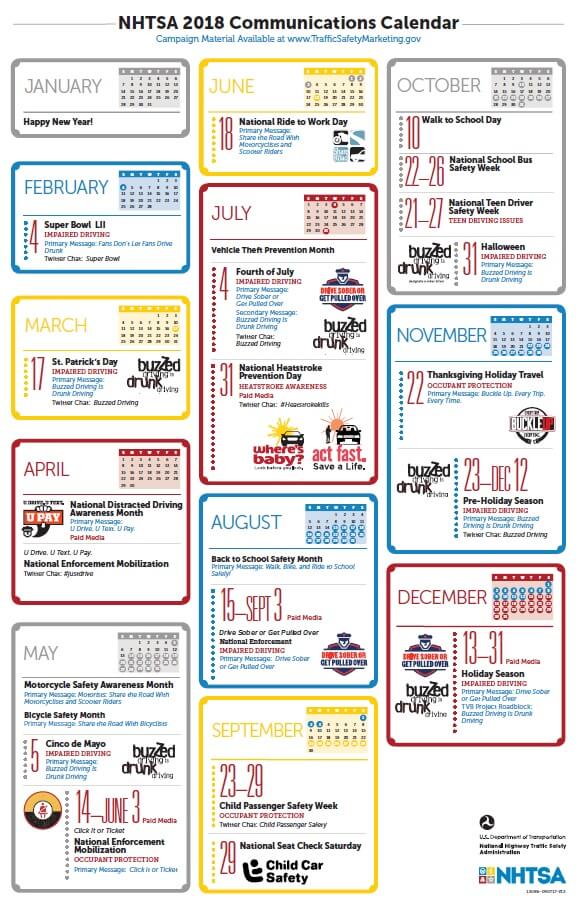 2019 NHTSA Communications / Safety Events Calendars Drive Safe